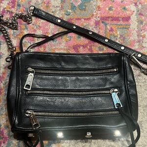 Rebecca Minkoff 5 Zip Black Leather Crossbody Bag | Classic Style